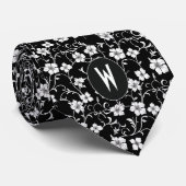 Col cravate floral noir et blanc (Roulé)
