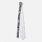 Col cravate floral noir fleurs blanches feuilles (Dos)