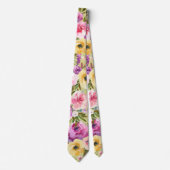Col cravate floral rose jaune pourpre vert printem (Devant)