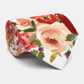 Col cravate floral Roses Crème Rouge Ivoire (Roulé)