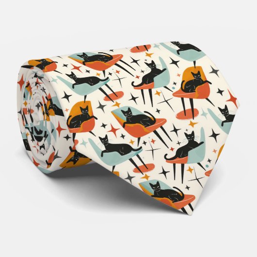 Col cravate graphique rétro chat 50 (Roulé)