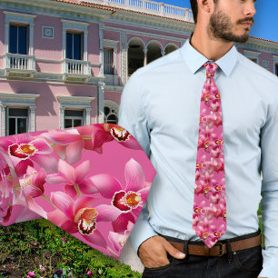 Col cravate mariage orchidées roses pour hommes