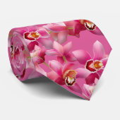 Col cravate mariage orchidées roses pour hommes (Roulé)