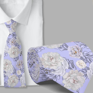 Col cravate motif floral bleu clair grandes fleurs