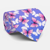 Col cravate motif papillon rose et blanc (Roulé)