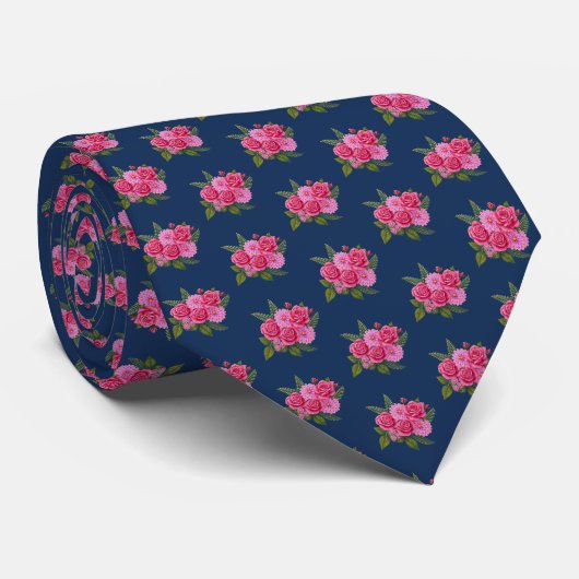 Col cravate Navy avec roses et dahlias (Roulé)