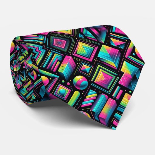 Col cravate néon formes funky rétro 80 (Roulé)