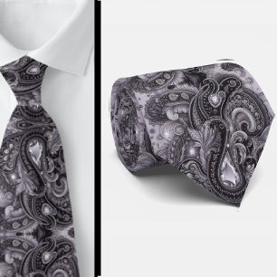Col cravate noir lavande paisley diamant de luxe