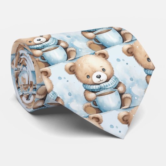 Col cravate Ours en peluche bleu (Roulé)
