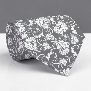 Col cravate personnalisé motif floral gris