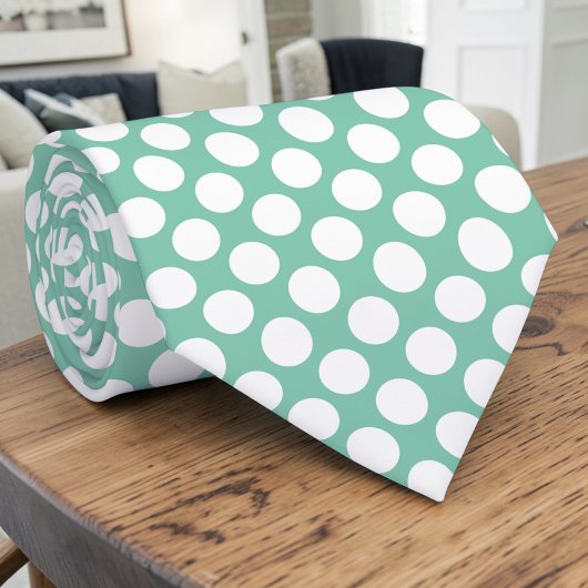 Col cravate personnalisé pois blancs sur sarcelle