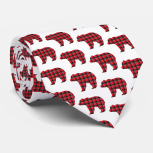Col cravate plaid rouge noir en forme d'ours