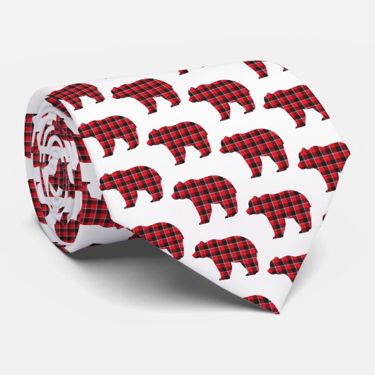 Col cravate plaid rouge noir en forme d'ours (Roulé)