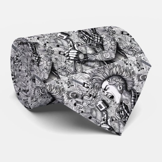 Col cravate punk rock noir et blanc (Roulé)