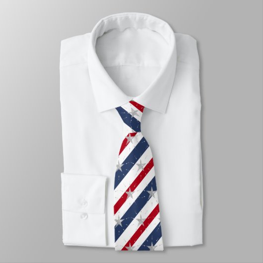 Col cravate rayé rouge blanc et bleu 2 étoiles éto (Attaché)