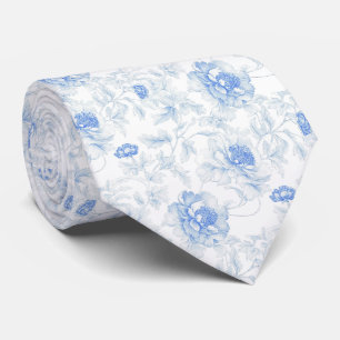Col cravate toile de jouy fleurs bleues délicates
