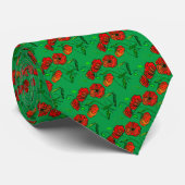 Col cravate vert avec Coquelicots rouges (Roulé)