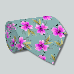 Col cravate vert terne floral lily rose aquarelle