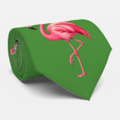 Col cravate vert tropical flamant rose (Roulé)