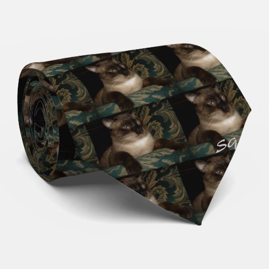 Col de cravate pour homme amateur de chat siamois (Roulé)