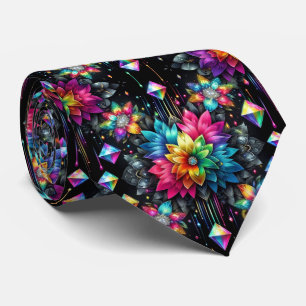 Col extravagant cravate Fleurs arc-en-ciel et di
