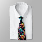 Col extravagant cravate | Fleurs arc-en-ciel et di (Attaché)