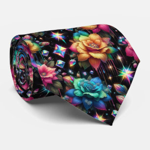 Col extravagant cravate Fleurs arc-en-ciel et di