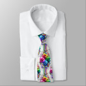 Col extravagant cravate | Fleurs arc-en-ciel et di (Attaché)