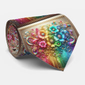 Col extravagant cravate | Fleurs arc-en-ciel faux (Roulé)