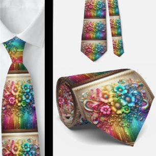 Col extravagant cravate   Fleurs arc-en-ciel faux 