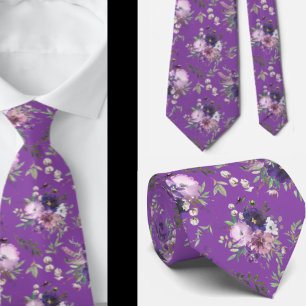 Col Floral Aquarelle Fleurs de Lavande Cravate