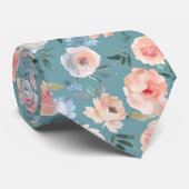 Col rose poudré bleu clair Fleurs Tissu Cravate (Roulé)