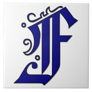 Colchester Letter F in Blue Monogram Tegel Tegeltje