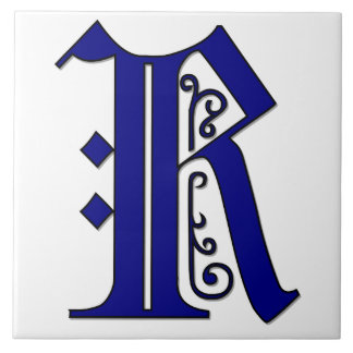 Colchester Letter R in Blue Monogram Tegel Tegeltje