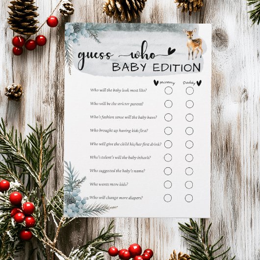 Cold Outside Winter Animals Baby shower Guess Who Flyer