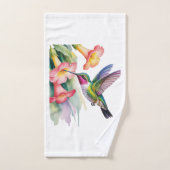 Colibri à l'aquarelle avec fleurs (Serviette à main)