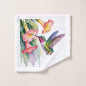 Colibri à l'aquarelle avec fleurs (Gant de toilette)