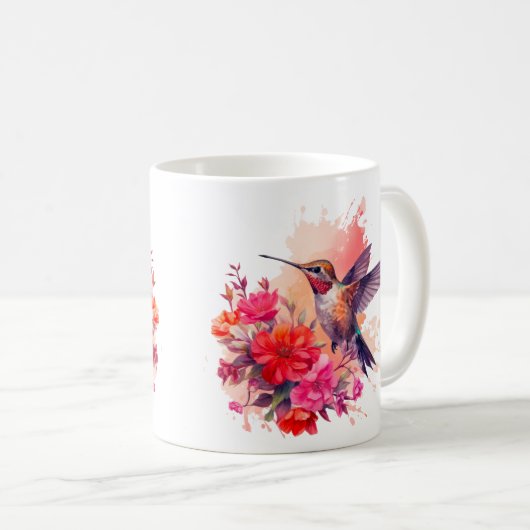 Colibri aux fleurs Café Mug (Devant droit)