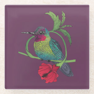 Colibri Bird Illustration Glass Onderzetter Glazen Onderzetter
