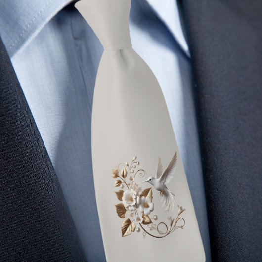 Colibri blanc sur cravate Champaign