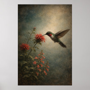 Colibri Bloom Art de l'oiseau floral Affiche