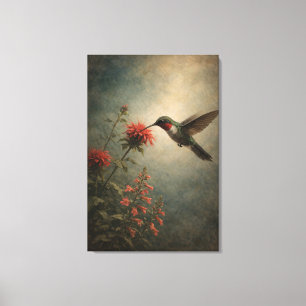 Colibri Bloom Impression d'oiseau floral Étiré