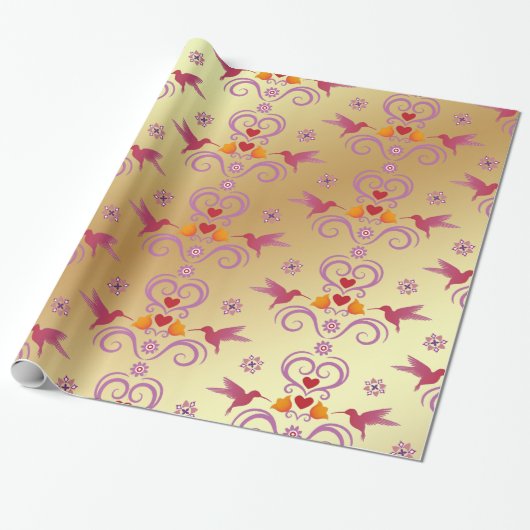 Colibri en bloemen cadeaupapier (Uitgerold)