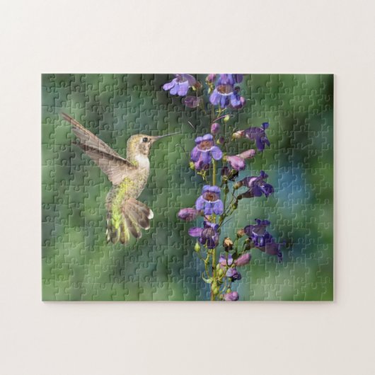 Colibri en vol avec puzzle à fleurs (Horizontal)