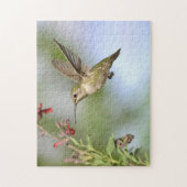 Colibri en vol avec puzzle à fleurs (Vertical)