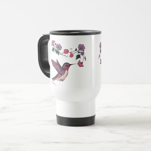 Colibri et fleurs adorables Mug de voyage (Devant gauche)