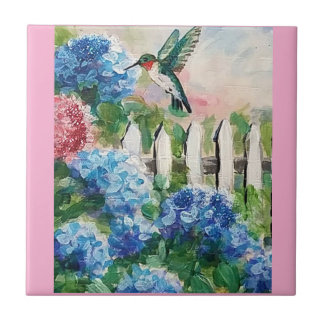 Colibri et fleurs d'Hydrangea Carreaux décoratifs
