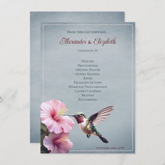 Colibri et Hibiscus | Programme de mariage bleu (Devant / Derrière)