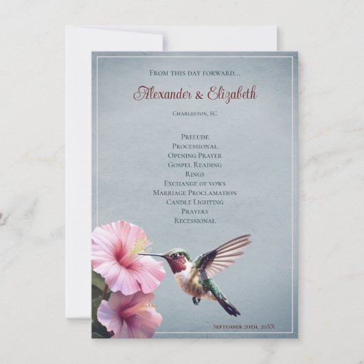 Colibri et Hibiscus | Programme de mariage bleu (Devant)