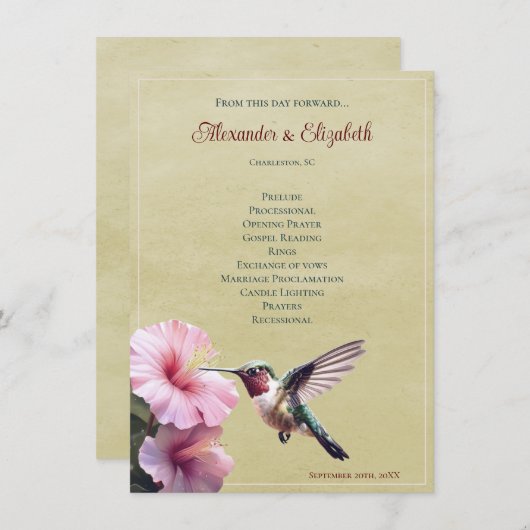 Colibri et Hibiscus | Programme de mariage jaune (Devant / Derrière)